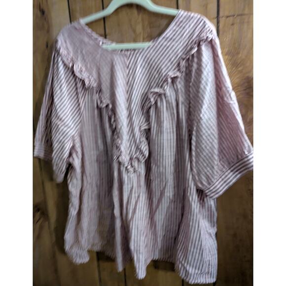Terra & And Sky Shirt Womens Plus Size 3X 24W 26W Top Pink Purple Ruffle Front - Picture 2 of 5